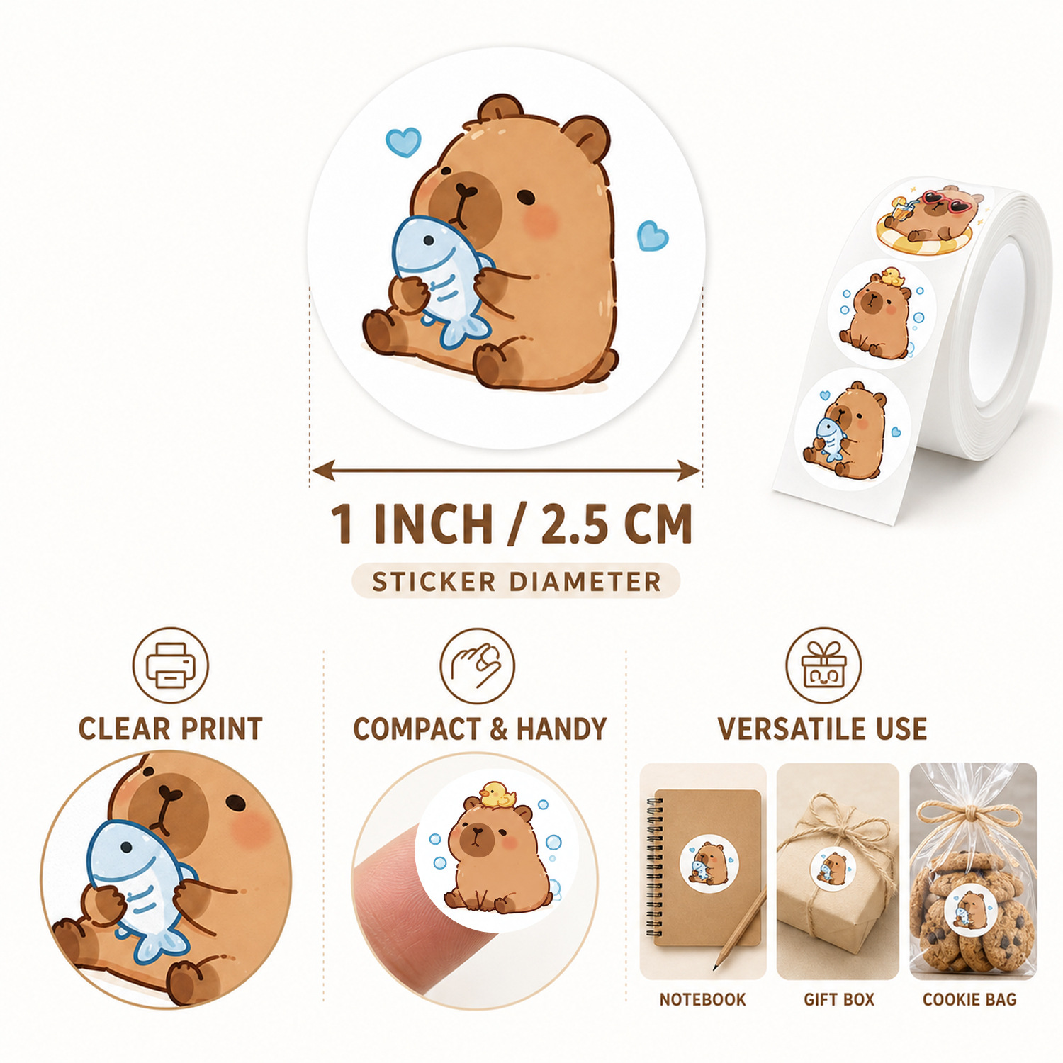 JCAC 500pcs/roll Cute Cartoon  - đánh giá và giá Sticker Label Roll
